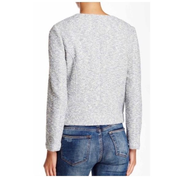 Joie Women's Hidden Zip-Up Tweed Long Sleeve Blue / White Moto Jacket Size L - Picture 2 of 13